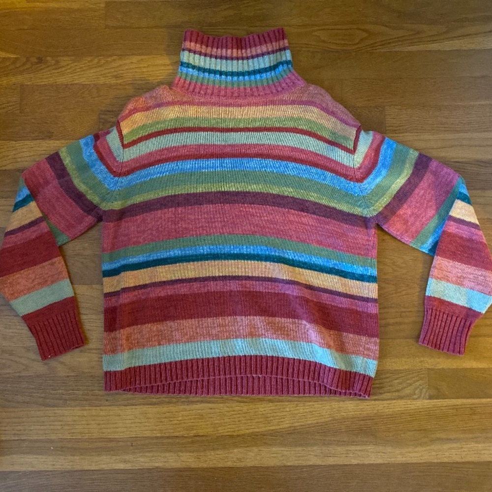 Vintage Rainbow Stripe Chunky Turtleneck Sweater